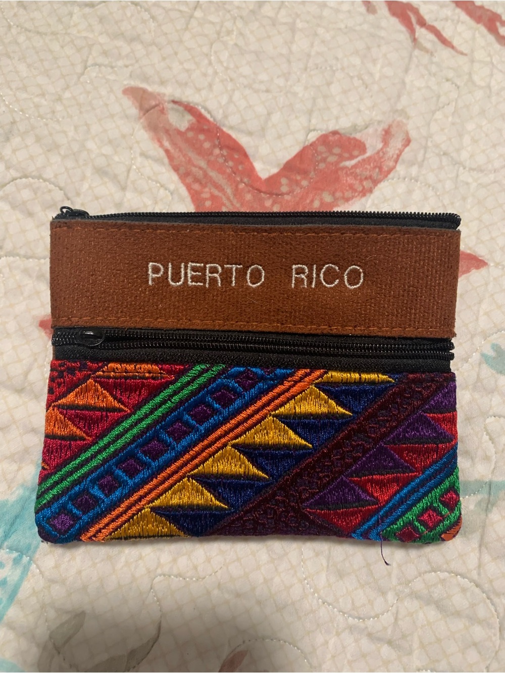 Puerto Rico Embroidered Suede two Zip Pouch